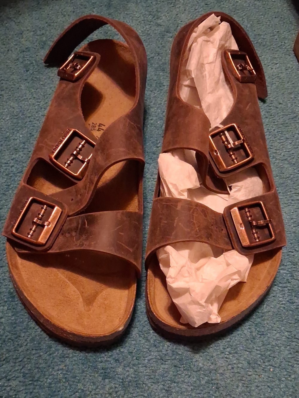 Birkenstock men's Triple-Buckle Sandals in Brown with Bronze Buckles